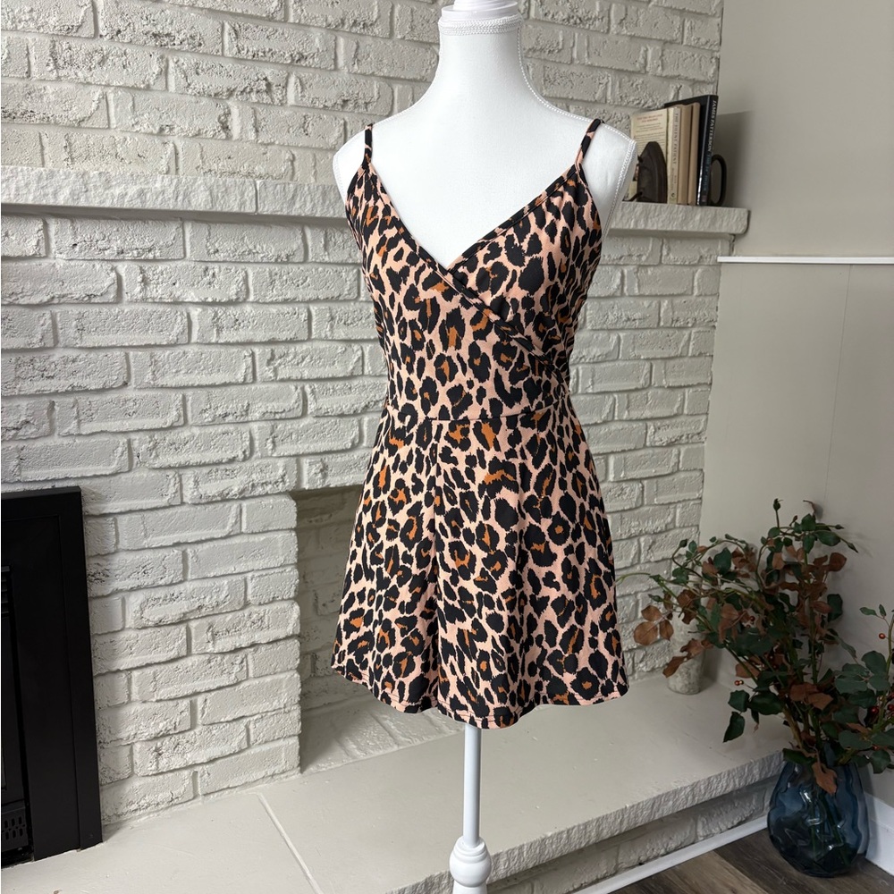 Boohoo NWT Leopard Print Strappy Flippy Skort Playsuit Romper Size 12 NWT!